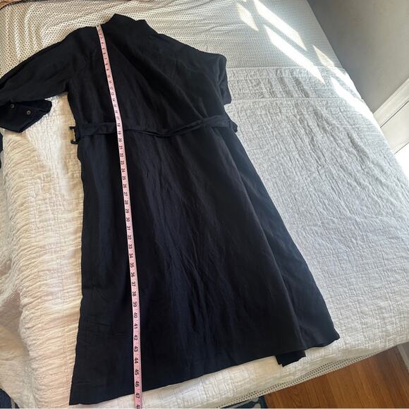 Mille Black Viscose Linen Blend Belted Duster Trench Coat Medium - Picture 7 of 9